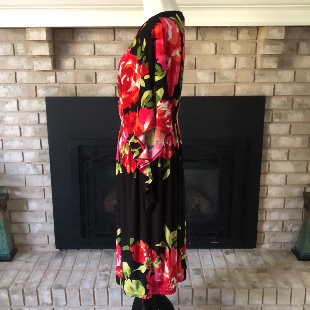 Robbie Bee Black Red Pink Batwing Elastic Waist V-Neck Dress size 1X - Picture 6 of 11